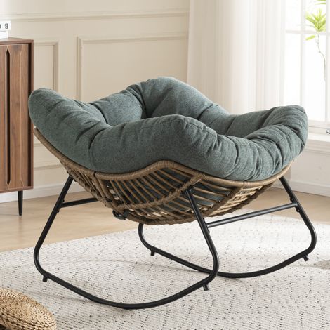 Poltrona a dondolo 102x98x77 cm in ciniglia verde, struttura in metallo, per soggiorno – MEUBLIV (1/5)