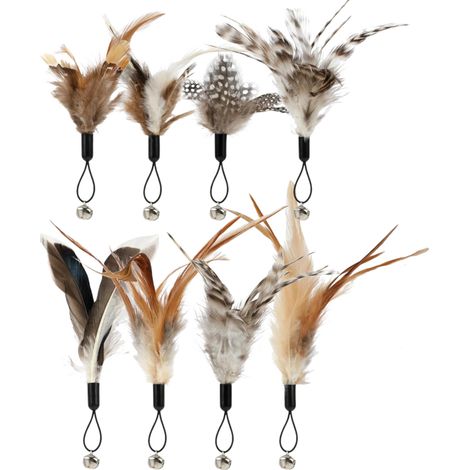 Set mit 8 Federspielzeugen für Katzen mit Glöckchen, Federstimulation, Feder-Nachfüllpackungen mit Glöckchen, Bewegung für Kätzchen oder Katzen