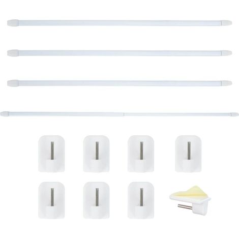 Tringle Rideau Extensible 4 Pièces avec Crochets Adhésifs - Sans Perçage, pour Douche et Armoire (40-70 cm)