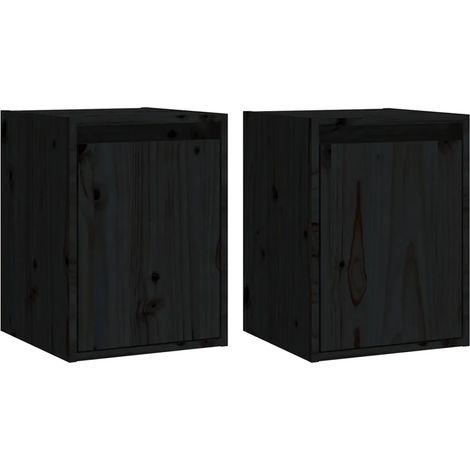 Conjunto de 2 prácticos armarios de pared contemporáneos decorativos de 30 x 30 x 40 cm fabricados en madera maciza de pino negro 020048086 (1/5)
