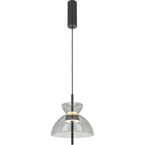 Maytoni Bangkok II Plafonnier moderne en forme de dôme de 25 cm, noir, 3 000 K, 1 300 lm, abat-jour gris