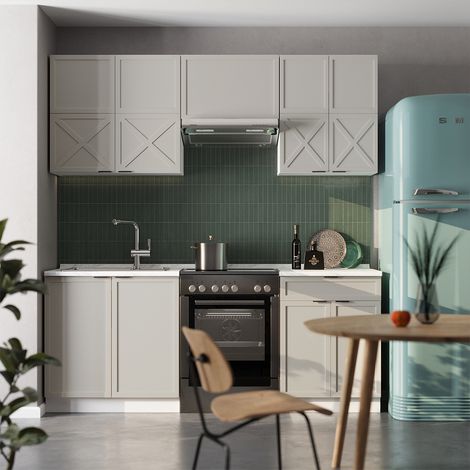 Cuisine Fame-Line, GrisBeige/Blanc, 200 cm sans plan de travail, Vicco