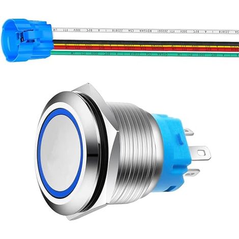 Stainless Steel Push Button 22mm AC LED SPDT On/Off Waterproof Blue LED (1/5)