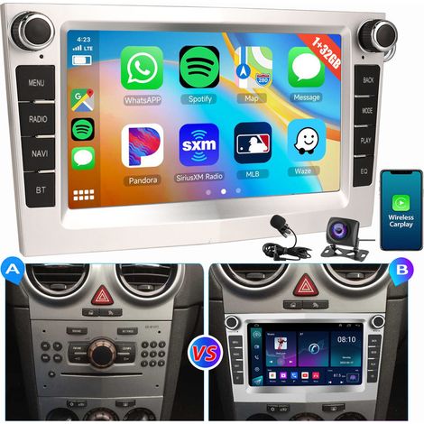 1+32G pour Opel Corsa C/D Zafira B Astra G H Vivara Combo Signum Vivaro Android 14 Autoradio Carplay Blanc+MIC+CAM