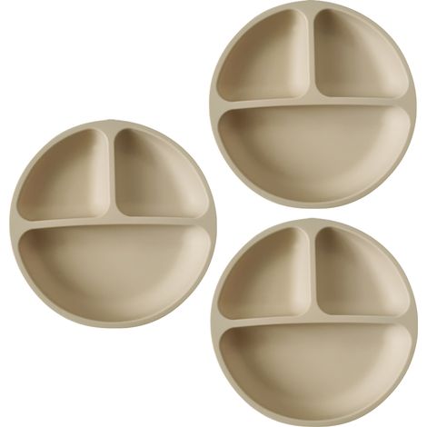 Assiette À Suction - En Silicone Alimentaire - 4 Points D'Adhérence - Design À Compartiments - Pour Bébés Et Tout-Petits - Lot De 3 (1/5)