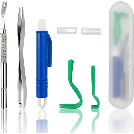 5-Piece Tick Removal Set with Case for Dogs, Cats, and Humans 5-in-1 Tick Protection with 2 Tick Hooks, 2 Metal Tweezers, and 1 Blue Tick Extractor (1/5)
