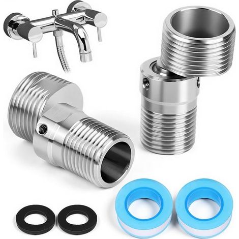 Adaptador de grifo de acero inoxidable (2 unidades), conexión de grifo de ducha ajustable de 360 ​​grados, accesorio de grifo mezclador excéntrico, conexión de plomería a grifos (1/5)