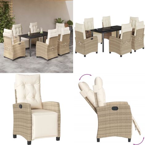 7-tlg. Garten-Essgruppe mit Kissen Beige Poly Rattan - Gartentisch - Gartenstuhl (1/5)