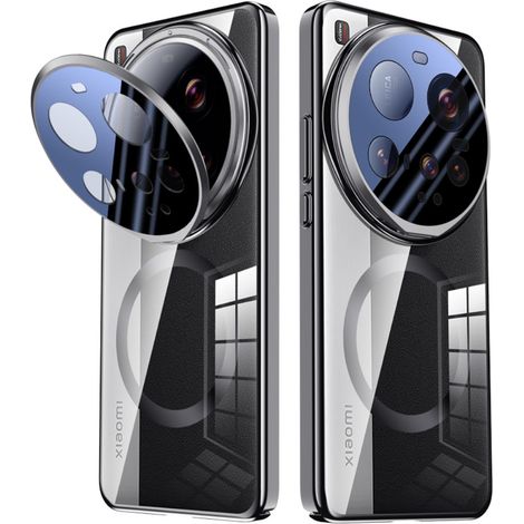 Coque rigide transparente avec support pour Xiaomi 15, compatible MagSafe, transparente/noire (1/5)