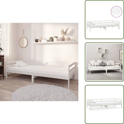 Lit de repos avec matelas 90x200 cm Blanc Bois de pin massif - Lit Convertible - Canapé Lit - Lit Bois - Lit Double - Meuble Chambre (1/5)