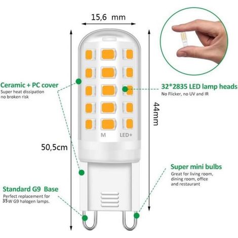 Ampoules G9 - 3000K - 400 Lm - 3,5 W - Non Dimmables - Pour Chambre Salon Cuisine Jardin - 6 Pièces (1/4)