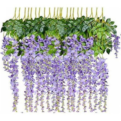 Guirlande de 12 fleurs artificielles en soie violettes, avec feuilles et lianes, idéale pour la décoration de mariage.-AquaForge (1/5)