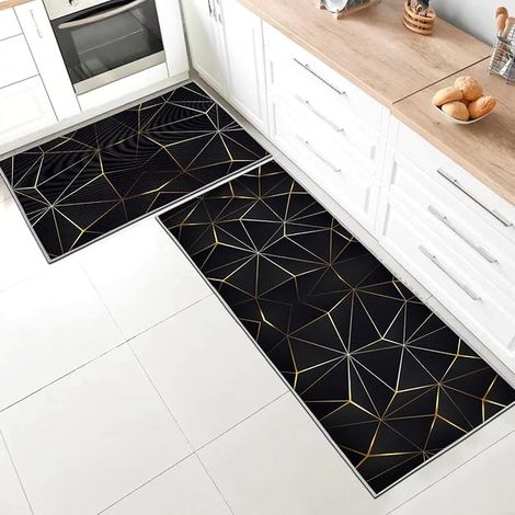 Tapis de Cuisine antidérapant,Lavable avec Autocollants antidérapants pour Cuisine, Couloir, Chambre à Coucher, Salle de Bain(Style T, 40x60 + 40x120 cm) (1/5)