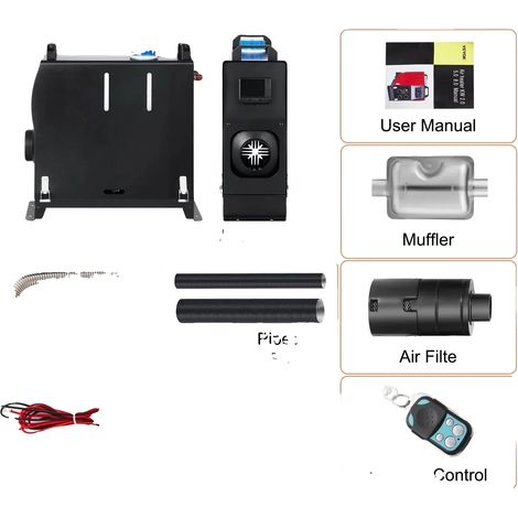 Calefactor estacionario, diésel de 5 kW, mando a distancia, interruptor LCD de 8 kW, negro. (1/2)