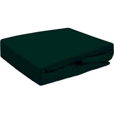 Sábana bajera ajustable de 120x200 cm, de rizo de algodón, color verde oscuro. (1/5)
