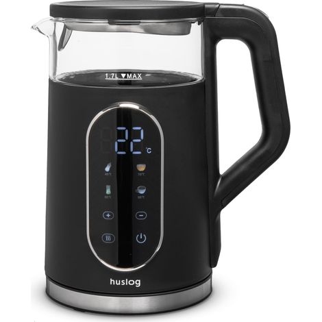 Bouilloire en verre 1,7 l 2200 W avec panneau tactile et écran LED, choix de la température 40-90 °C, Keep Warm 2h, verre borosilicate, Cool Touch, base à 360°, sans BPA, noire (1/5)