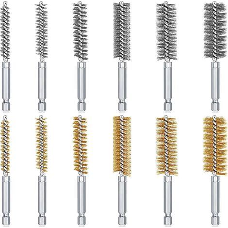 Lot de 12 brosse metallique pour perceuse,avec tige hexagonale de 6,35 mm,Diamètres variés 8 à 19 mm,brosse perceuse Pour le polissage, le meulage et la dérouille (1/4)