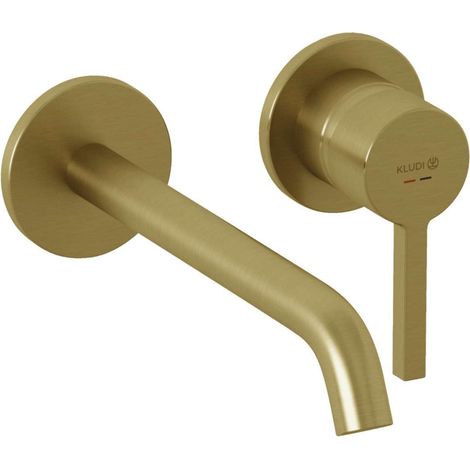 KLUDI NOVA FONTE Pura Miscelatore monocomando lavabo a parete 220 - senza piletta di scarico Oro spazzolato, 20245N015 (1/2)