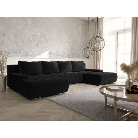 Wohnlandschaft Sofa mit Schlaffunktion VOGAR Stoff Poso Schwarz (1/4)