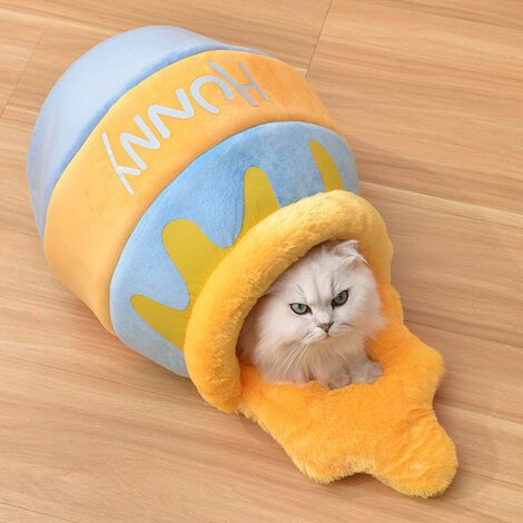 Divertente cuccia per animali domestici, per tenere al caldo gattini e cuccioli, lavabile, in vaso di miele blu