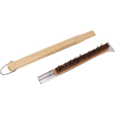 Brosse pour four à pizza avec grattoir, manche en bois amovible, brosse de nettoyage en fibre de coco pour pierre à pizza, accessoires pour four à pizza extérieur (1/5)