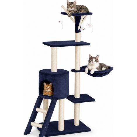 Tiragraffi per Gatti Albero Sisal Parco Giochi Gioco Gatto Tira Graffi Blu Scuro (1/5)