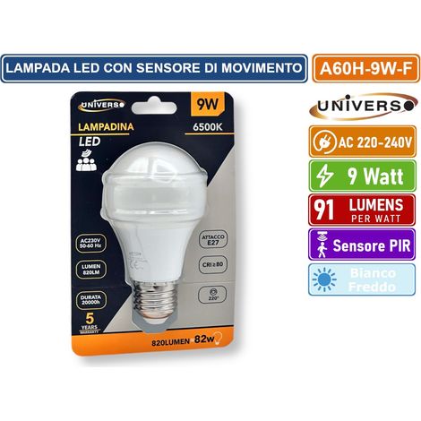 UNIVERSO A60H-9W-F LAMPADINA LED E27 9W BULB A60 CON SENSORE DI MOVIMENTO - BIANCO FREDDO 6500K (1/3)