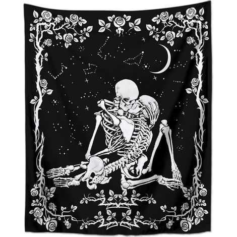 Black and White Wall Tapestries, Tarot Skeleton Wall Hanging, Kissing Lovers Skull Tapestry, for Living Room Bedroom Dorm Decor (1/5)