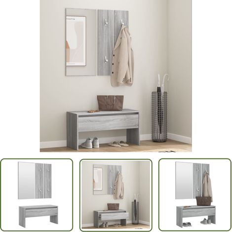 The Living Store Ensemble de meubles de couloir Sonoma gris Bois d'ingénierie - Banc Entrée - Meuble Hall - Banc Coffre - Mobilier Salle D'entrée - Rangements Intérieur (1/5)