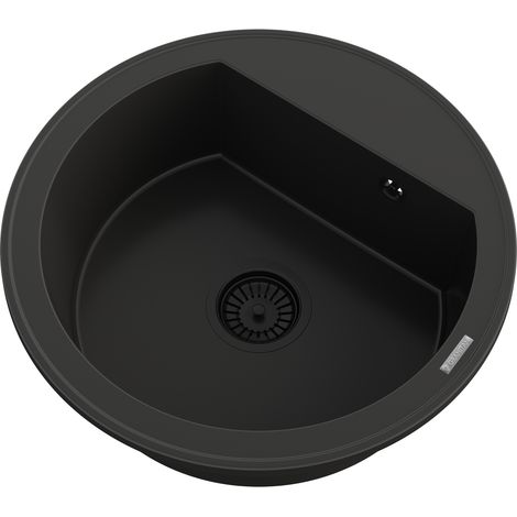 Évier Rond en Granit Granitan Arno 1 Bac avec Siphon et Imprégnateur GraniProtect - Noir 490 mm (1/4)