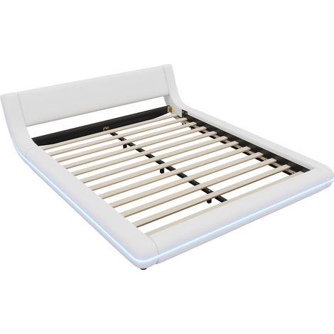 Letto a piattaforma 160 x 200 cm in PU e MDF con illuminazione LED bianca (1/5)
