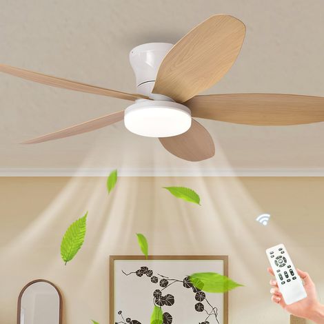 Ventilateur de Plafond avec Télécommande avec Éclairage Salon Dimmable Silencieux Luminaire Ventilateur Plafonnier À 5 Pales Moteur DC Lampe Ventilateur de Chambre, Réversible-White-Wood-102CM (1/5)