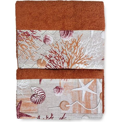 SET asciugamani con bordo CORALLI ROSSO in puro cotone Made in Italy