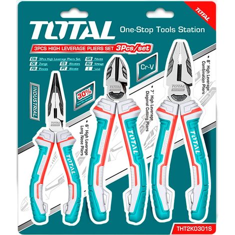 SET 3 PINZE LAVORO PINZA COMBINATA-BECCHI LUNGHI-TRONCHESE PRO+ ALTA LEVA TOTAL (1/5)