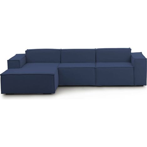 Dmora - Festes Sofa Dflori, Modulares 3-Sitzer-Sofa mit linker Halbinsel, 100% Made in Italy, Modernes Sofa aus Stoff, Cm 300x170h70, Blau