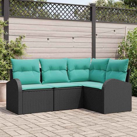 Teenpull – Gartensofa-set 4 Stk. Schwarz und Türkis Poly-Rattan (1/5)