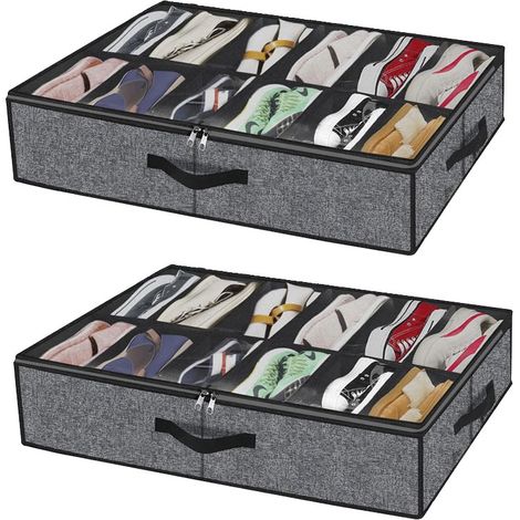 Lot de 2 organiseurs de rangement à chaussures sous le lit, pour 12 paires de baskets, pliables (1/5)