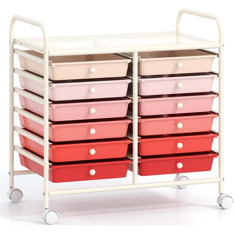 Rangement mobile chariot à 12 tiroirs, roulettes avec freins, tiroirs amovibles, pour maison bureau école (1/5)