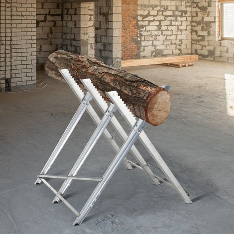 Porte-tronçonneuse à scie pliante 100 kg 83x83x79 cm avec structure métallique triangulaire Charge Argent