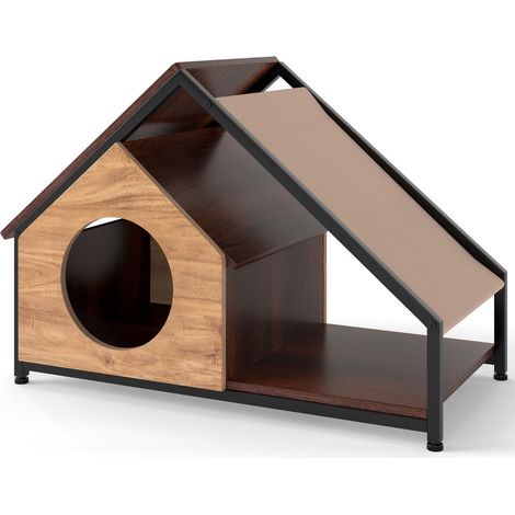 Maison pour chat intérieur 84 x 43 x 58,5 cm avec véranda et toit amovible style rustique en MDF imitation bois