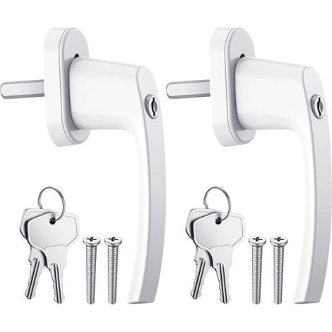 2PCS Poignées de Fenêtre Verrouillable à Clé en Aluum Blanc Poignée de Porte de Balcon Windows avec 4PCS Vis et 4 (1/5)