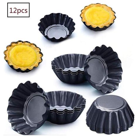 Set mit 12 Eierkuchenformen, 7,5 cm, Mini-Kuchenform, Crêpe-Form aus Kohlenstoffstahl (schwarz) (1/4)