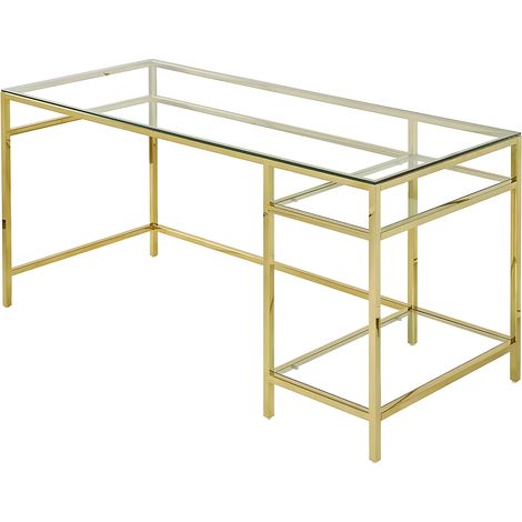 Bureau avec 2 étagères - Verre trempé et acier - Doré - TIZIO de Pascal Morabito (1/4)