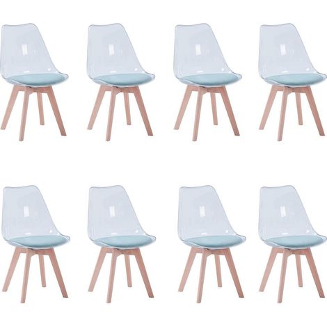 Lot de 8 chaises de salle à manger transparentes modernes, design scandinave, assise verte en flanelle (1/5)