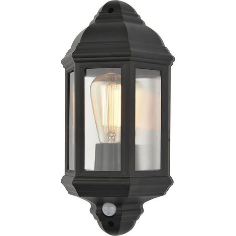 Litecraft Bangor Wall Light Outdoor Traditional Half Lantern With PIR Motion Sensor - Black (1/5)