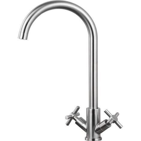 Mitigeur de Cuisine avec Chauffe-Eau Instantané Robinet Évier Rotatif 360 Degrés Deux Poignées (1/3)