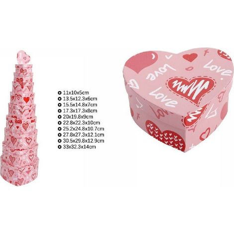TrAdE Shop Traesio - Set 10 Pz Scatole Box Regali Varie Misure Matrioska Forma Cuore Rosa Love 71966 -