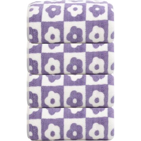 4 serviettes de toilette coton motifs floraux et carreaux, 35 x 75 cm, usage salle de bain, spa, sport, voyage (1/5)