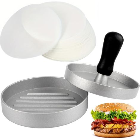 Hamburgerpresse mit 100 Antihaft-Papieren, Hamburgerpresse, antihaftbeschichteter Fleischsteak-Maker zum Grillen, Kochen, für gefüllte Hamburger, Rinderburger (1/5)