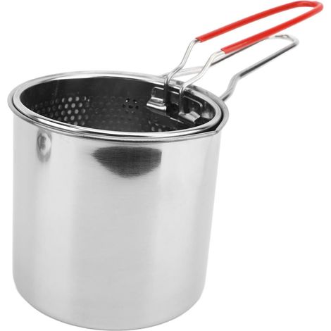 Friteuse en acier inoxydable - Petite friteuse avec panier et couvercle - Style japonais pour tempura, usage culinaire, poisson, crevettes, poulet (1/5)